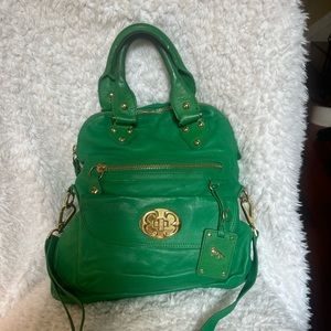 Emma Fox leather green satchel/shoulder bag with gold tone hardware & accents